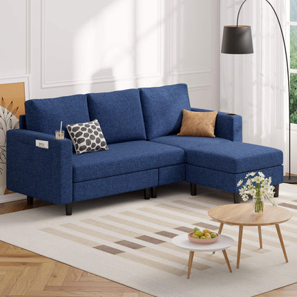 78" L-Shaped Linen Upholstered Sectional Sofa 3-Seat Convertible Couch