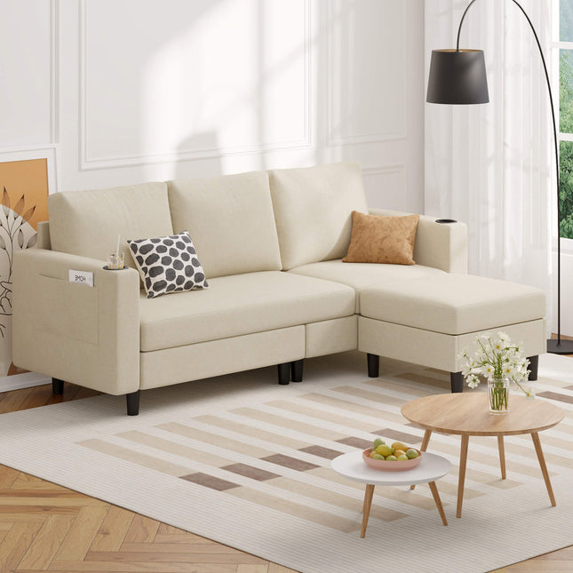 78" L-Shaped Linen Upholstered Sectional Sofa 3-Seat Convertible Couch