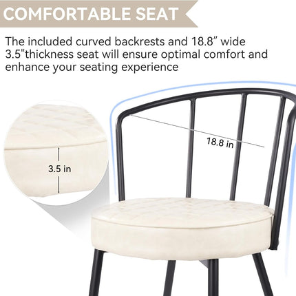Upholstered Dining Chairs – Leather Seat, Metal Legs Set of 2