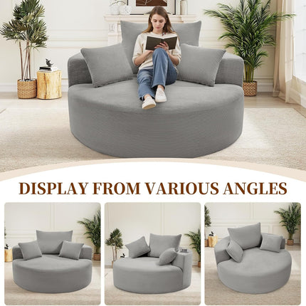 55” Corduroy Foam Sofa – Round, Sleeper, with Pillows
