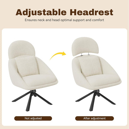Swivel Accent Chair – Corduroy, Adjustable Headrest, Oversized