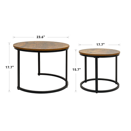 2-Pieces Round Side Table Set – Wooden Top, Metal Frame