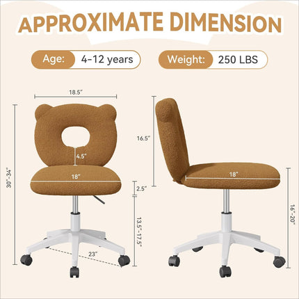 Adjustable Kids Desk Chair – Teddy Fabric, on Wheels, with Back