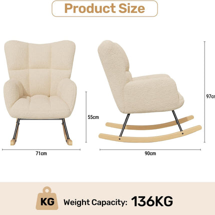 Lambswool Upholstered Rocking Chair High Back 136kg Capacity