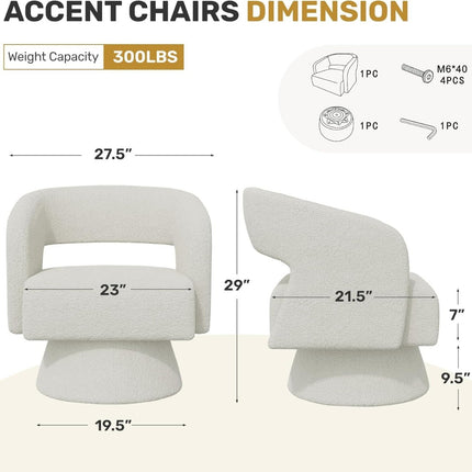 Swivel Barrel Chairs – Teddy Fabric, 360° Rotation Set of 2