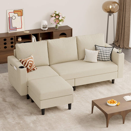 78" L-Shaped Linen Upholstered Sectional Sofa 3-Seat Convertible Couch