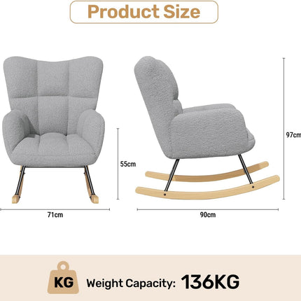 Lambswool Upholstered Rocking Chair High Back 136kg Capacity