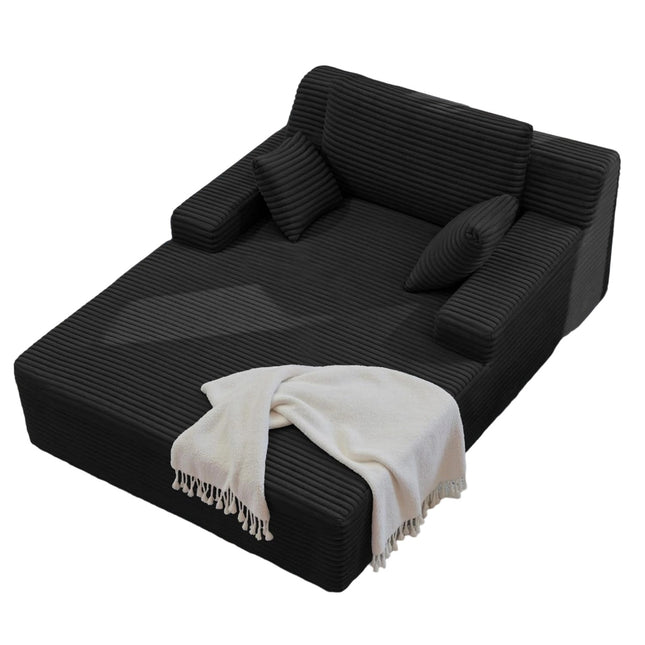 51” Corduroy Chaise Lounge – Deep Seat, Sofa Bed, 2 Pillows