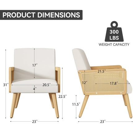 Rattan Accent Chairs – Wood Legs Modern Lounge Design Set of 2