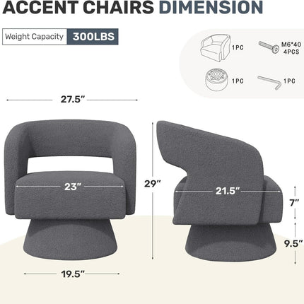 Swivel Barrel Chairs – Teddy Fabric, 360° Rotation Set of 2
