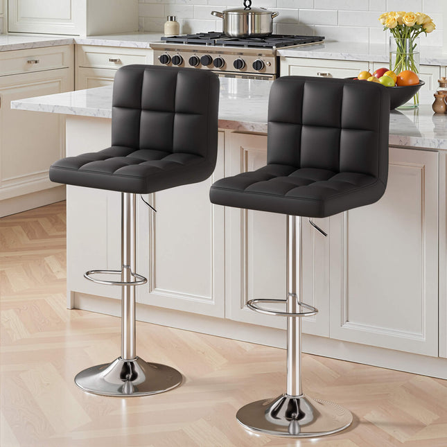 Modern PU Leather Adjustable Bar Stools Set of 2