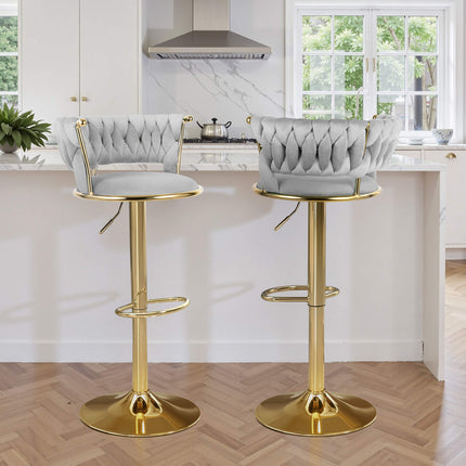 Velvet Swivel Adjustable Counter Height Bar Stools Set of 2