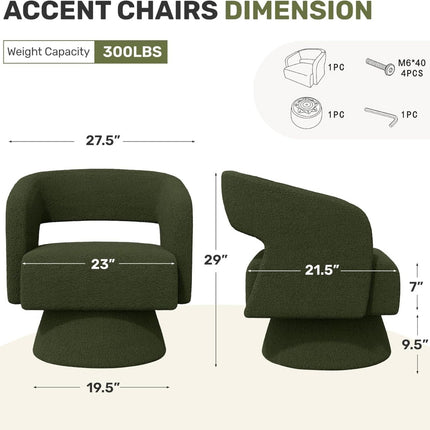 Swivel Barrel Chairs – Teddy Fabric, 360° Rotation Set of 2