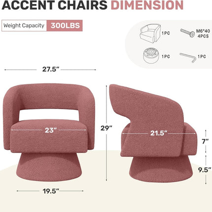 Swivel Barrel Chairs – Teddy Fabric, 360° Rotation Set of 2