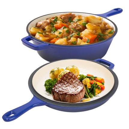 Enameled Cast Iron Skillets and Dutch Oven 2-in-1 Cooking Set