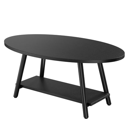 Oval 2-Tier Coffee Table – Solid Wood, Metal Frame