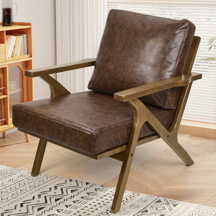 Mid-Century Accent Chair with Ottoman – PU Leather Upholstered