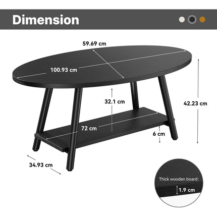 Oval 2-Tier Coffee Table – Solid Wood, Metal Frame