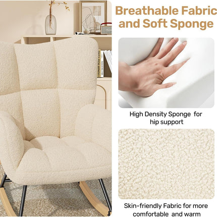 Lambswool Upholstered Rocking Chair High Back 136kg Capacity