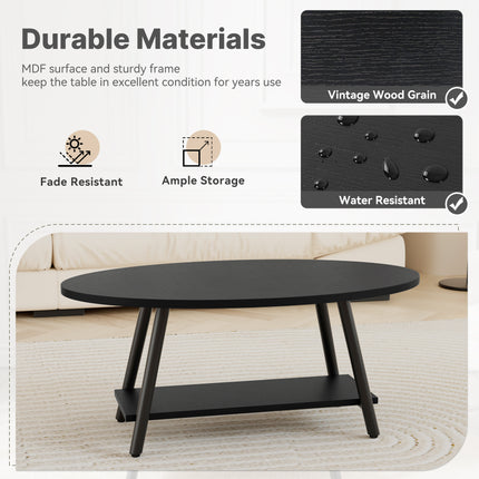 Oval 2-Tier Coffee Table – Solid Wood, Metal Frame