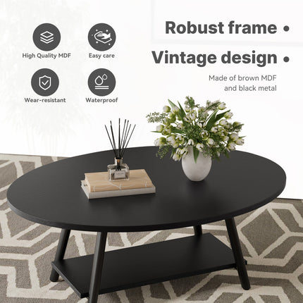 Oval 2-Tier Coffee Table – Solid Wood, Metal Frame