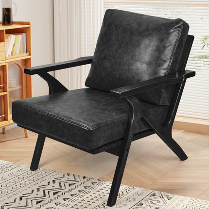 Mid-Century Accent Chair with Ottoman – PU Leather Upholstered