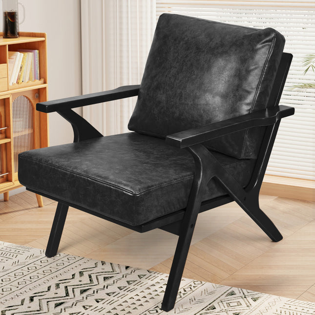 Mid-Century Accent Chair with Ottoman – PU Leather Upholstered