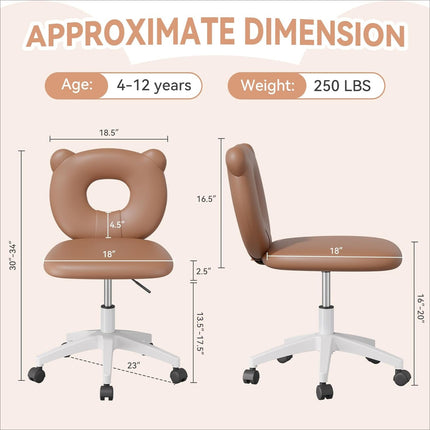 Adjustable Kids Desk Chair – Teddy Fabric, on Wheels, with Back
