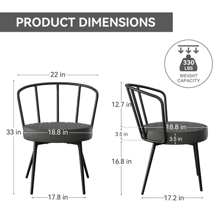 Upholstered Dining Chairs – Leather Seat, Metal Legs Set of 2