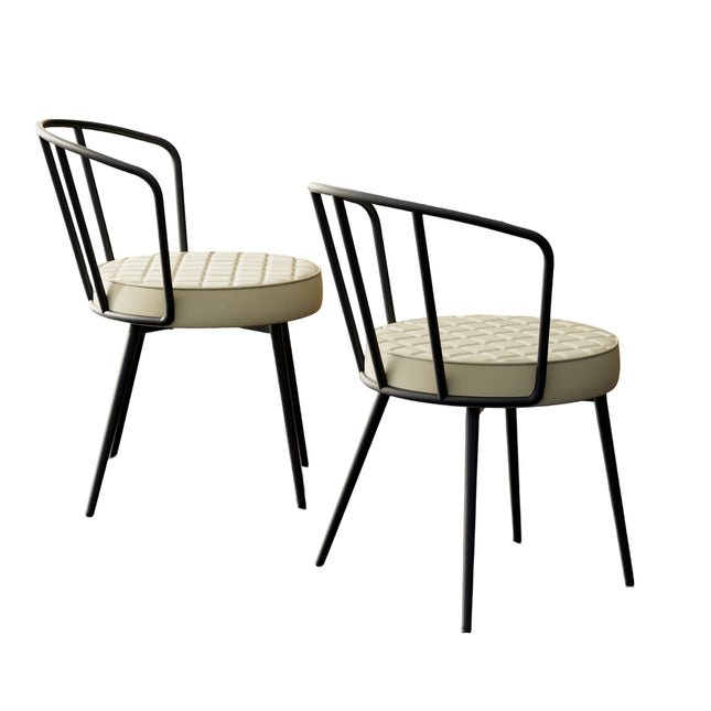 Upholstered Dining Chairs – Leather Seat, Metal Legs Set of 2