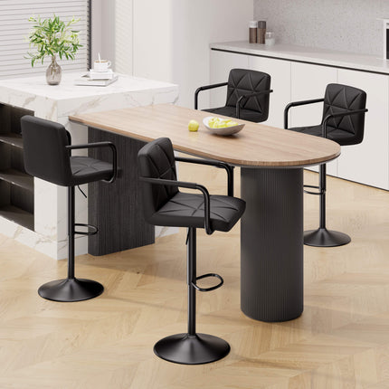Modern PU Leather Adjustable Swivel Bar Chairs with Armrests Set of 2