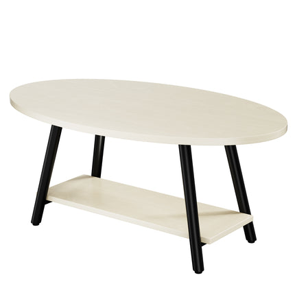 Oval 2-Tier Coffee Table – Solid Wood, Metal Frame