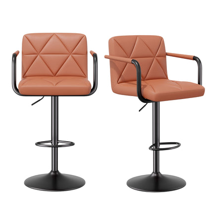 Modern PU Leather Adjustable Swivel Bar Chairs with Armrests Set of 2