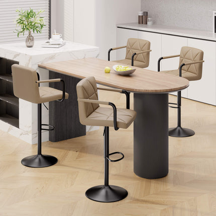 Modern PU Leather Adjustable Swivel Bar Chairs with Armrests Set of 2