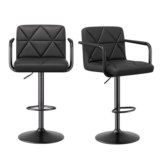 Modern PU Leather Adjustable Swivel Bar Chairs with Armrests Set of 2