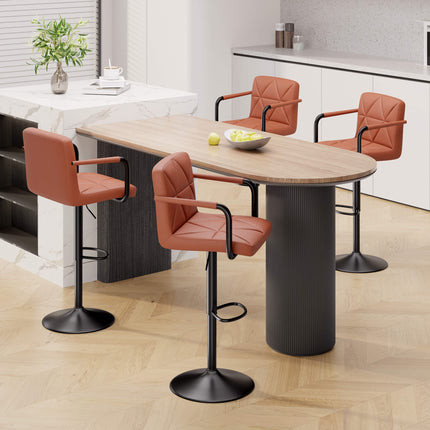 Modern PU Leather Adjustable Swivel Bar Chairs with Armrests Set of 2