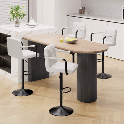 Modern PU Leather Adjustable Swivel Bar Chairs with Armrests Set of 2