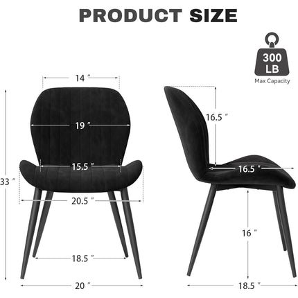 Velvet Dining Chairs – Thick Cushions, Metal Legs Set of 2