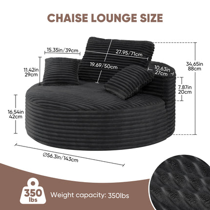 55” 3.5cm Thick Corduroy Foam Sofa – Round, with Pillows
