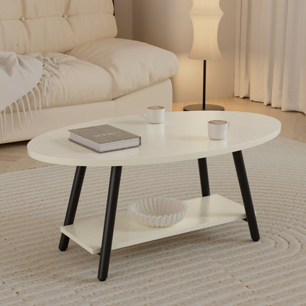 Oval 2-Tier Coffee Table – Solid Wood, Metal Frame