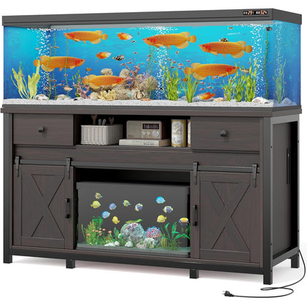 Aquarium Stand  55-120 Gal 1000lb Capacity Power Outlet Barn Door Design