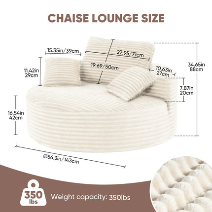 56.3" Oversized Round Chaise Lounge Sofa