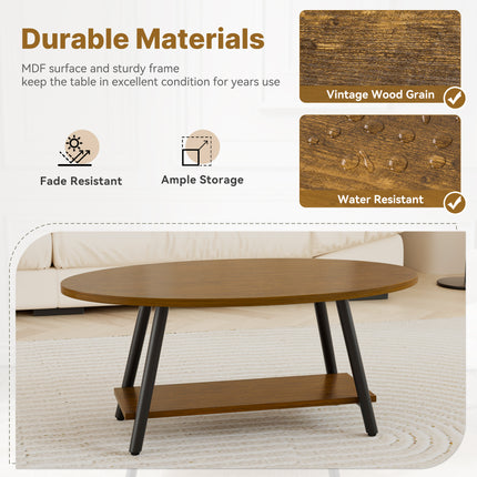Oval 2-Tier Coffee Table – Solid Wood, Metal Frame