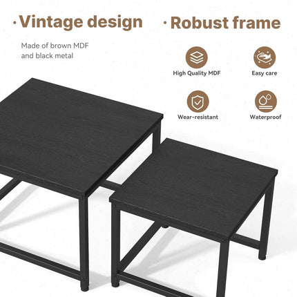 2-Piece Wooden Coffee Table Set – Square, Metal Frame