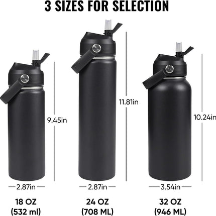 18oz Stainless Steel Insulated Bottle – Wide Mouth Leak-Proof with Straw
