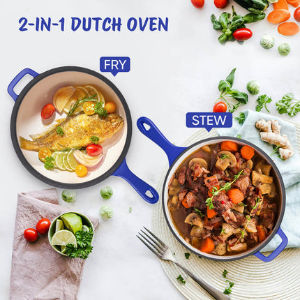 Enameled Cast Iron Skillets and Dutch Oven 2-in-1 Cooking Set