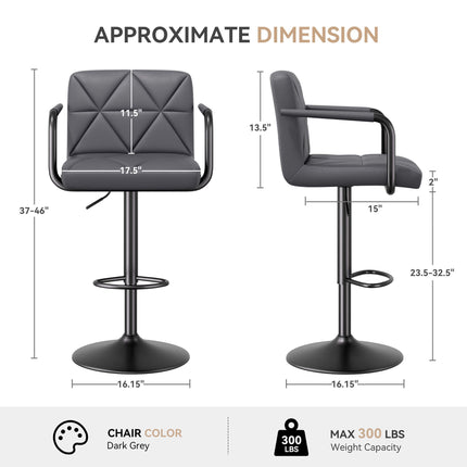 Modern PU Leather Adjustable Swivel Bar Chairs with Armrests Set of 2
