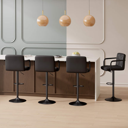 Modern PU Leather Adjustable Swivel Bar Chairs with Armrests Set of 2