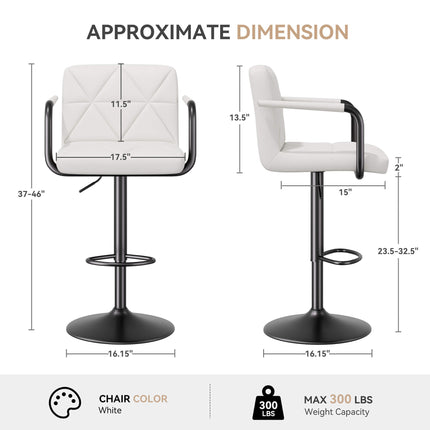 Modern PU Leather Adjustable Swivel Bar Chairs with Armrests Set of 2
