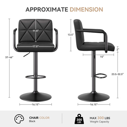 Modern PU Leather Adjustable Swivel Bar Chairs with Armrests Set of 2